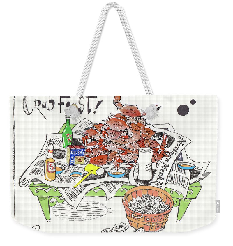  Weekender Tote Bag featuring the drawing Crab Feast by Phil Mckenney