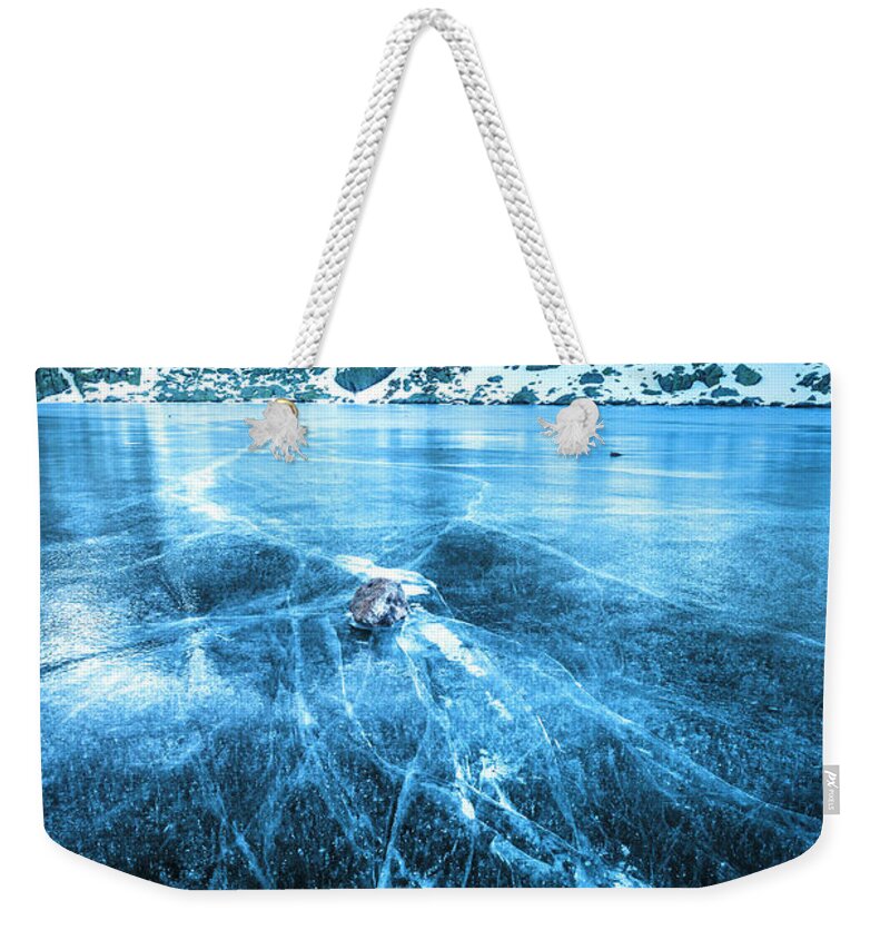 Bulgaria Weekender Tote Bag featuring the photograph Cracks In the Ice by Evgeni Dinev