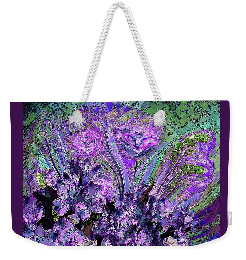 Flowers Weekender Tote Bag featuring the photograph Crazy Happy Purple Flowers by Corinne Carroll