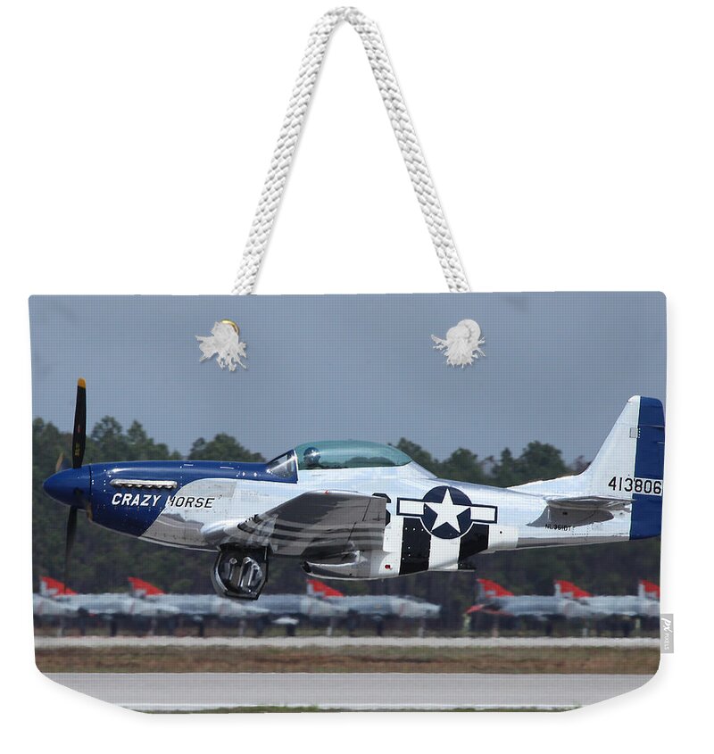 Crazy Horse Weekender Tote Bag featuring the photograph Crazy Horse TF-51D by Custom Aviation Art