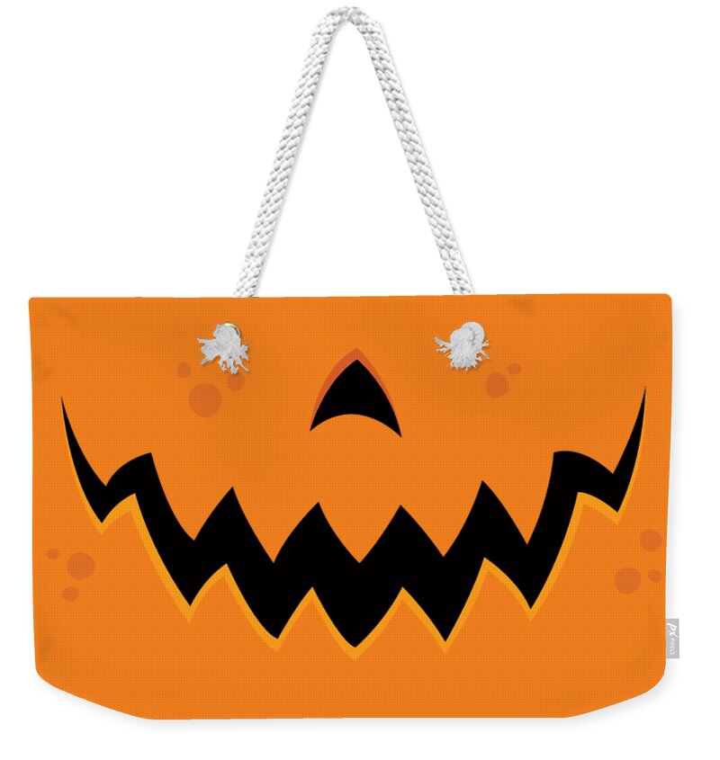 Pumpkin Weekender Tote Bag featuring the digital art Crazy Pumpkin Jack-O-Lantern Mouth by John Schwegel