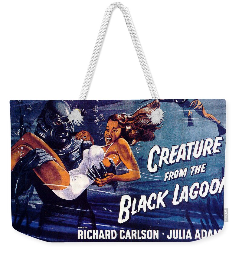 Brown Weekender Tote Bag featuring the mixed media ''Creature from the Black Lagoon'', 1954 - art by Reynold Brown by Movie World Posters