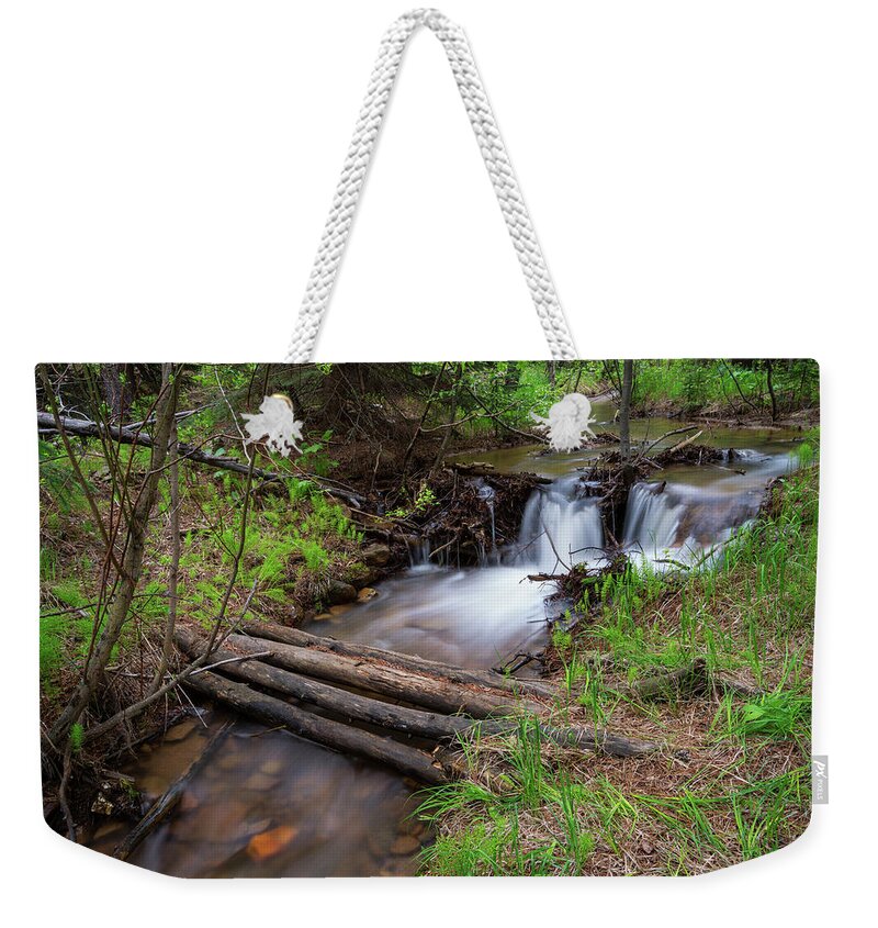 Log Crossings Weekender Tote Bag featuring the photograph Creek Crossing In The Woods by James BO Insogna