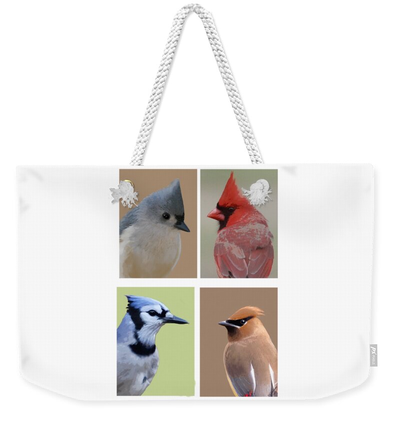 Birds Weekender Tote Bag featuring the mixed media Crested Birds by Judy Cuddehe