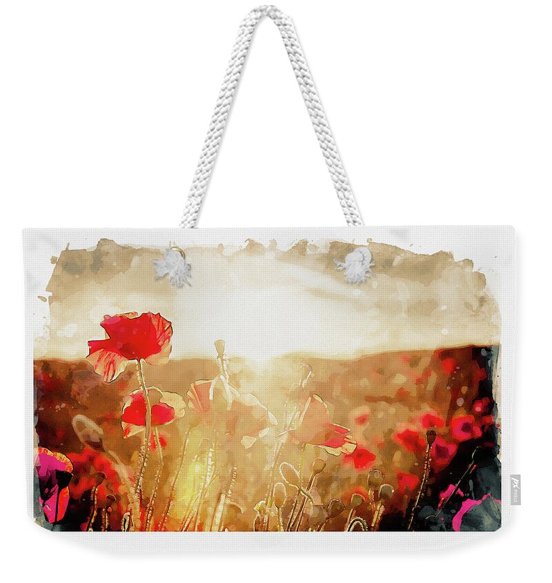 Poppy Sunset Weekender Tote Bag featuring the digital art Crimson Fields by Airpower Art