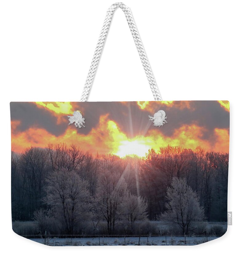 Sunrise Weekender Tote Bag featuring the photograph Crisp Sunrise by Brook Burling