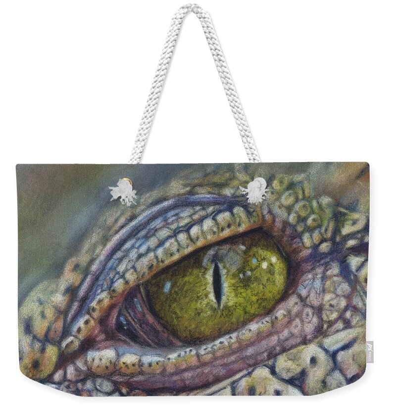  Weekender Tote Bag featuring the drawing Crocodile Eye Study by Kirsty Rebecca
