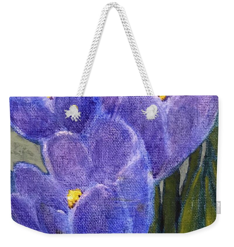 Crocus Weekender Tote Bag featuring the painting Crocus #2 by Milly Tseng