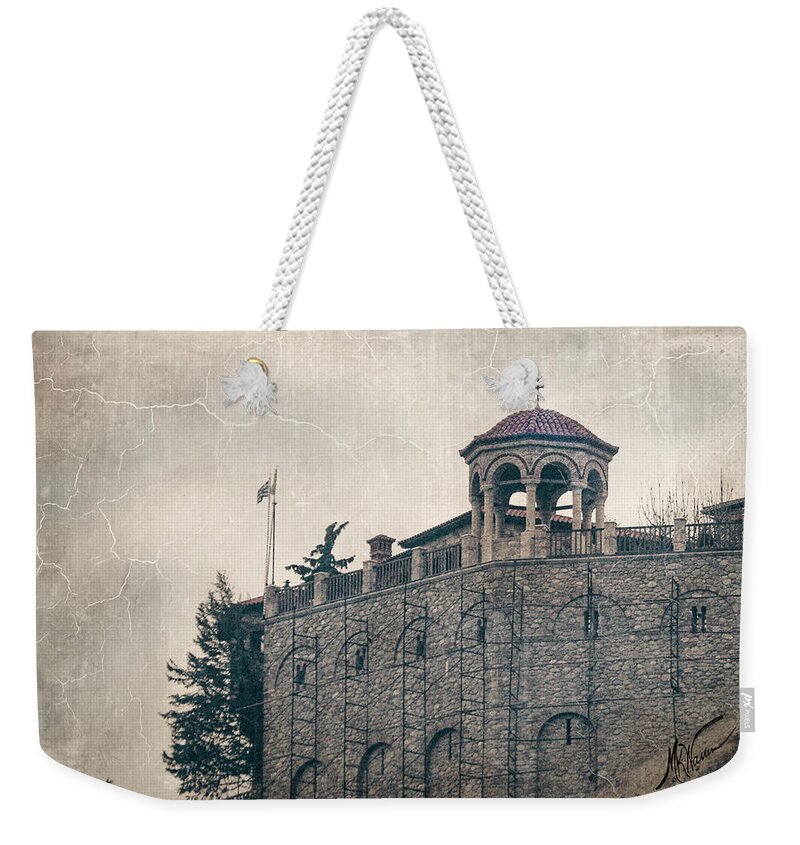 Greece Weekender Tote Bag featuring the photograph Cross Against the Sky by M Kathleen Warren
