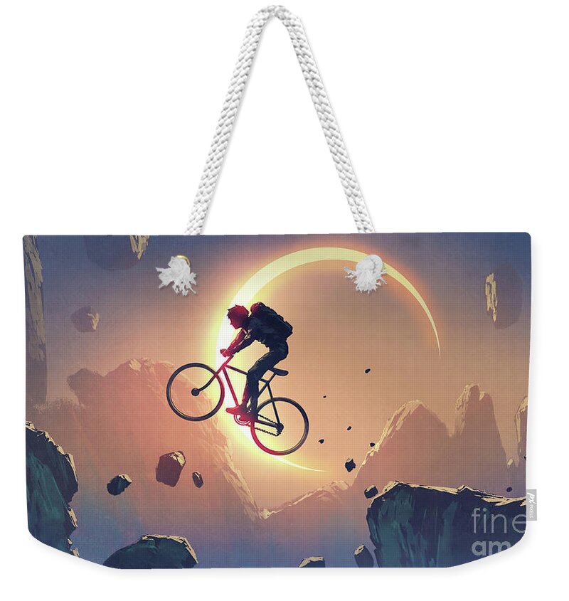 Illustration Weekender Tote Bag featuring the painting Crossing A Cliff by Tithi Luadthong