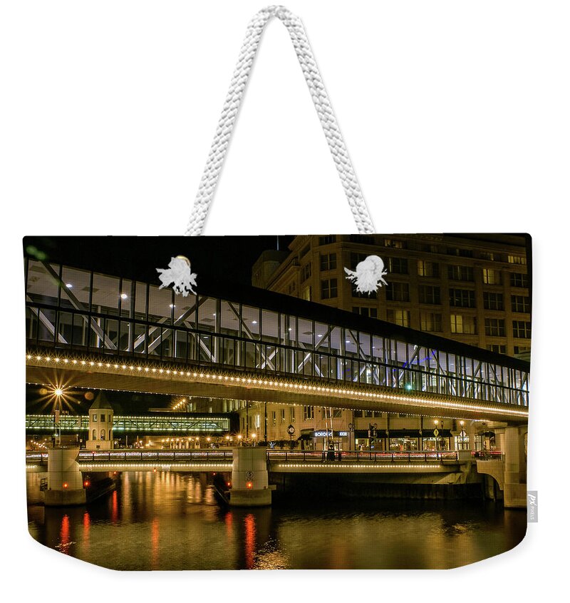 Milwaukee River Weekender Tote Bag featuring the photograph Crossing the Milwaukee River by Deb Beausoleil