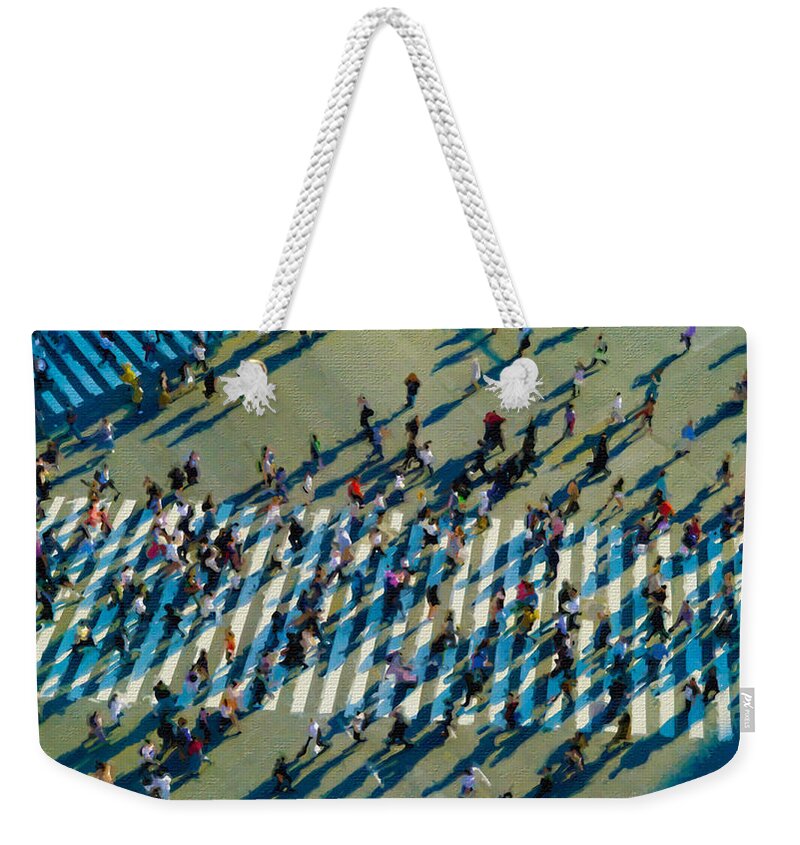 New York City Weekender Tote Bag featuring the painting Crosswalk Above New York by Tony Rubino