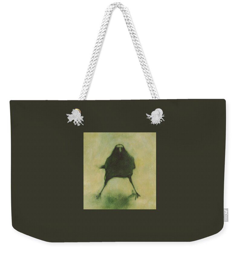 Crow Weekender Tote Bag featuring the painting Crow 6 cropped version by David Ladmore
