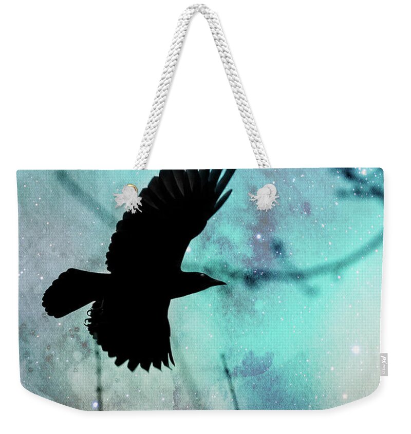Crow Weekender Tote Bag featuring the photograph Crow Flying by Rebecca Cozart
