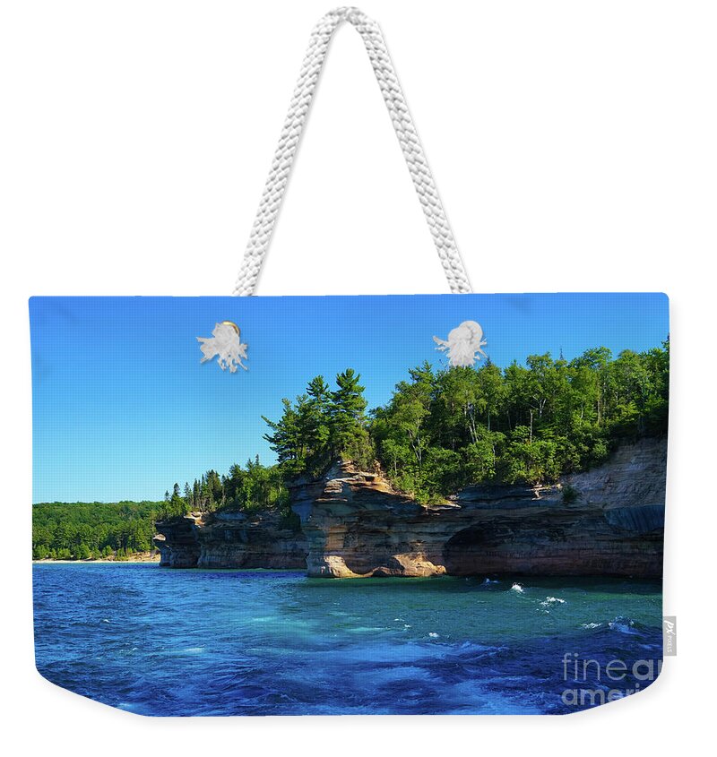 Cruising Pictured Rocks National Lake Shore Weekender Tote Bag featuring the photograph Cruising Pictured Rocks NLS by Rachel Cohen