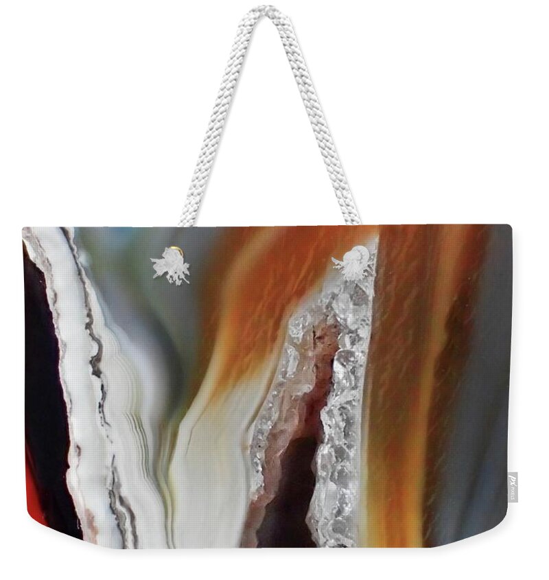  Weekender Tote Bag featuring the photograph Crystal Geode blue by Lorella Schoales