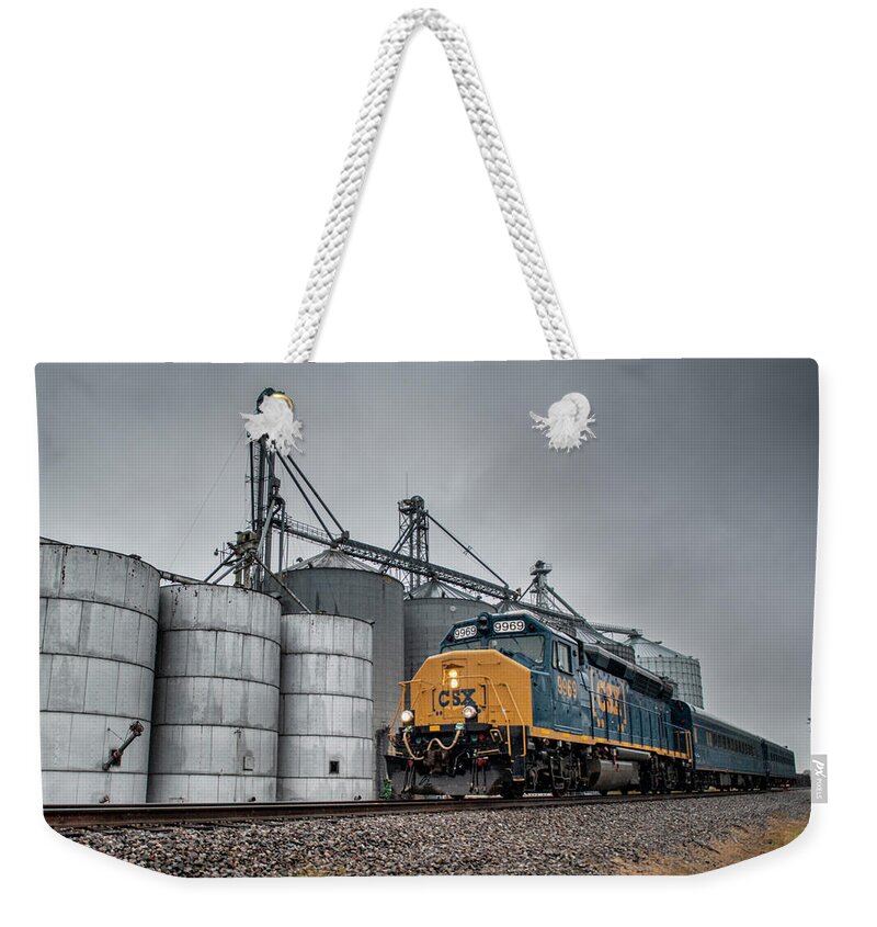 Railroad Weekender Tote Bag featuring the photograph CSX Geometry Train W003 At Pembroke Ky by Jim Pearson