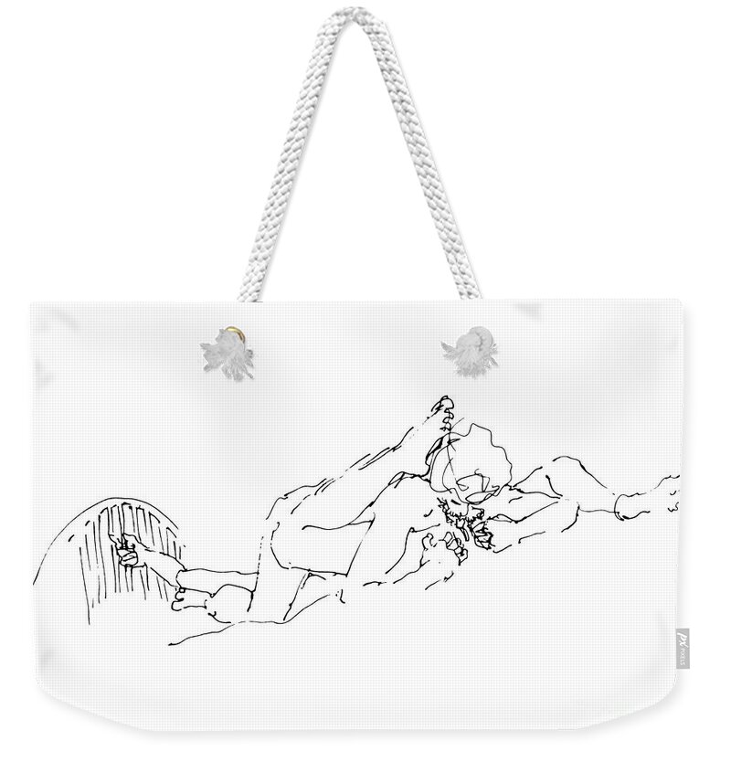Erotic Renderings Weekender Tote Bag featuring the drawing Cunnilingus-Art-Drawings-3 by Gordon Punt