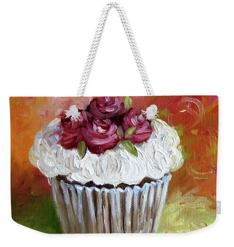 Cupcake Painting Weekender Tote Bag featuring the painting Cupcake With Roses by Cheri Wollenberg