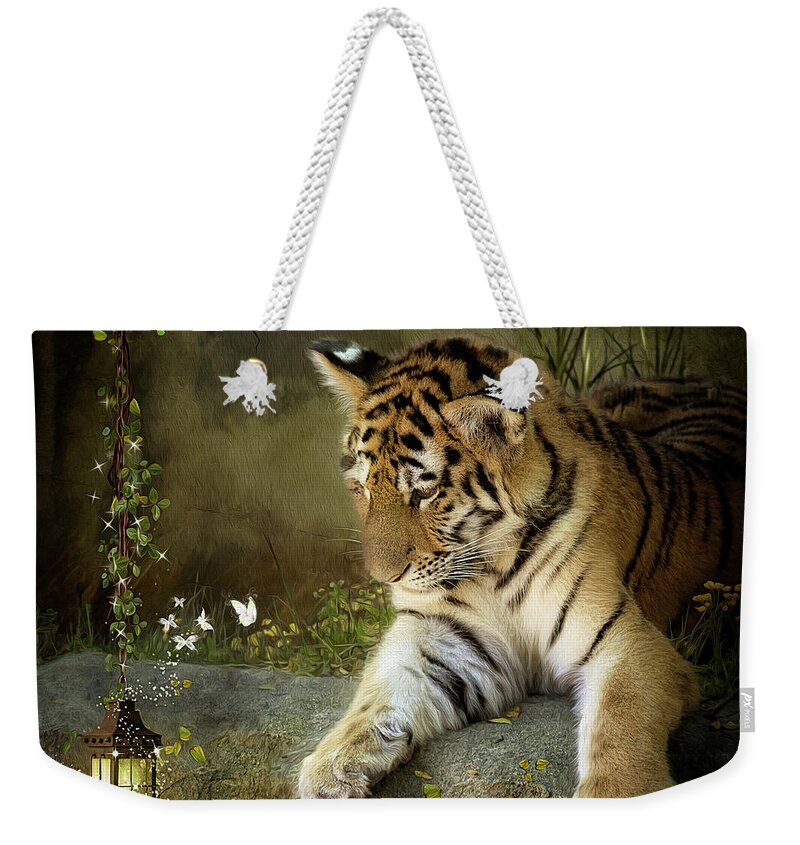 Tiger Weekender Tote Bag featuring the digital art Curiosity by Maggy Pease