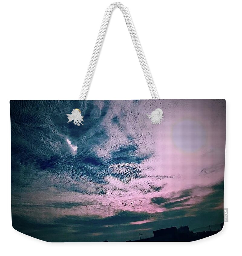 Sky Image Weekender Tote Bag featuring the mixed media Curvature by Bencasso Barnesquiat