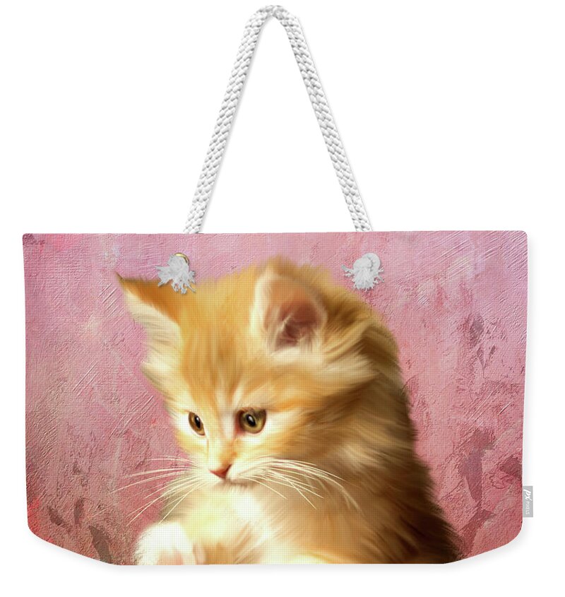 Yellow Kitten Weekender Tote Bag featuring the digital art Cute Kitty by Mary Timman