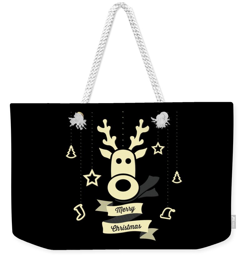 Christmas 2023 Weekender Tote Bag featuring the digital art Cute Reindeer Christmas by Flippin Sweet Gear
