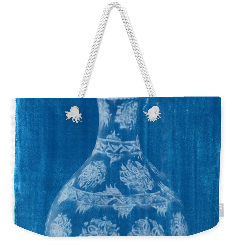 Cyanotype Photo Of A Plant - Dreaded Weekender Tote Bag featuring the photograph Cyanotype Photo of a plant - Dreaded, Pierre Joseph THE ROSES BY PJ REDOUTE, PAINTER OF FLOWERS, by Celestial Images