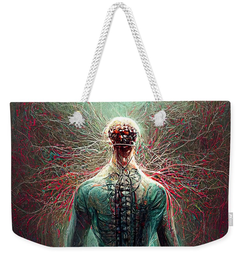 Scifi Weekender Tote Bag featuring the painting Cybernetic God, 05 by AM FineArtPrints