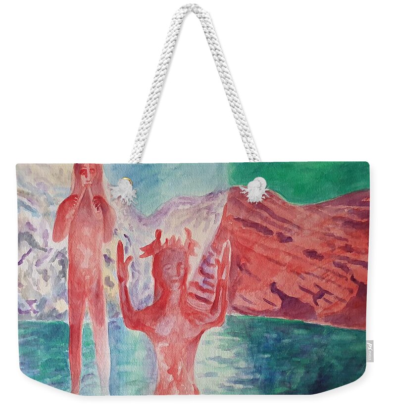 Sculpture Weekender Tote Bag featuring the painting Cycladic Tune by Enrico Garff