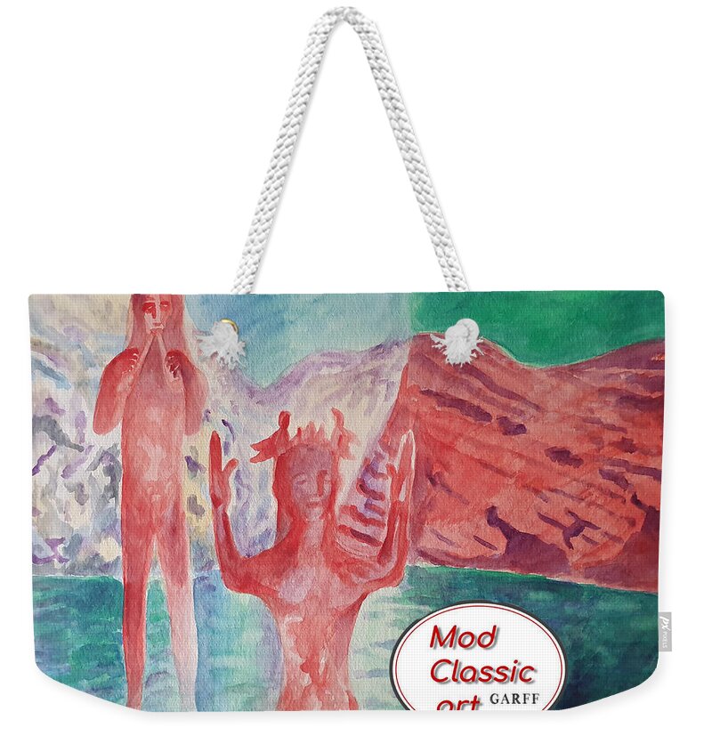 Sculpture Weekender Tote Bag featuring the painting Cycladic Tune ModClassic Art by Enrico Garff