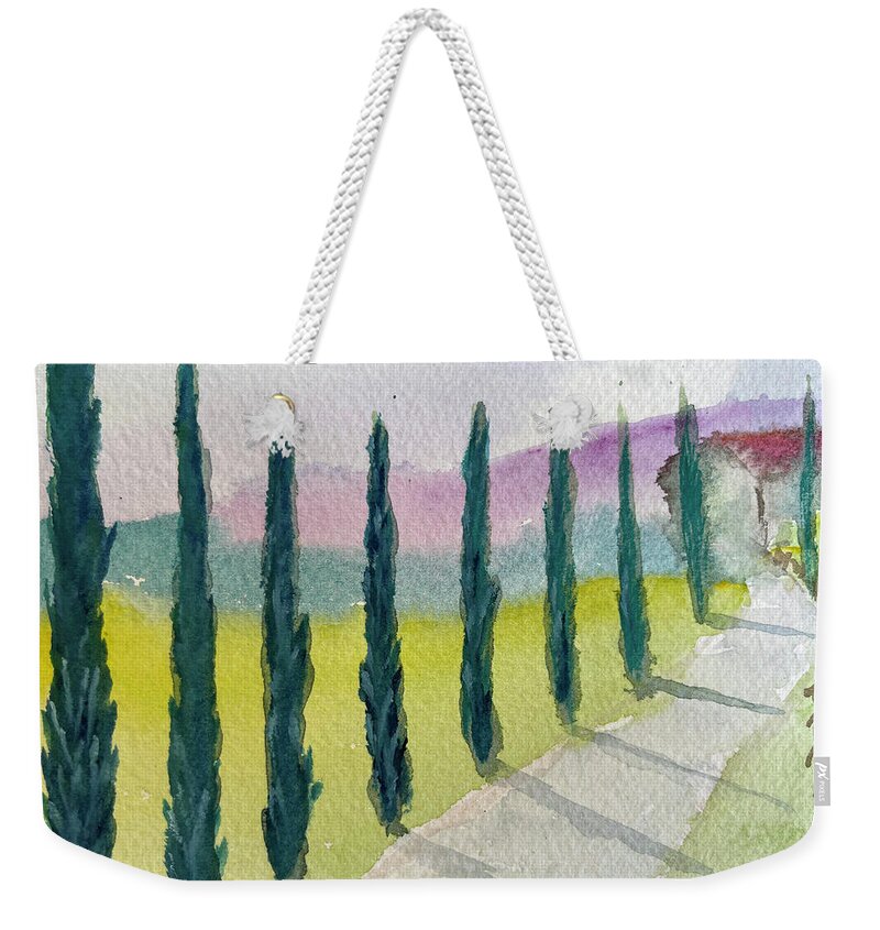 Cypress Trees Weekender Tote Bag featuring the painting Cypress Trees Landscape by Roxy Rich