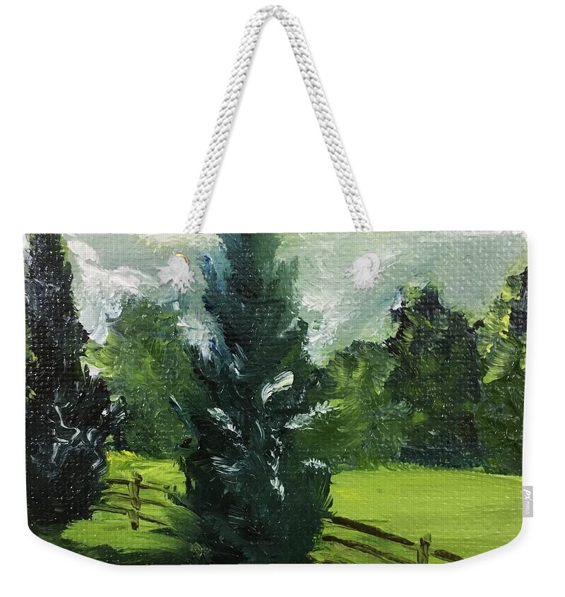 Cypress Trees Weekender Tote Bag featuring the painting Cypress Trees by Roxy Rich