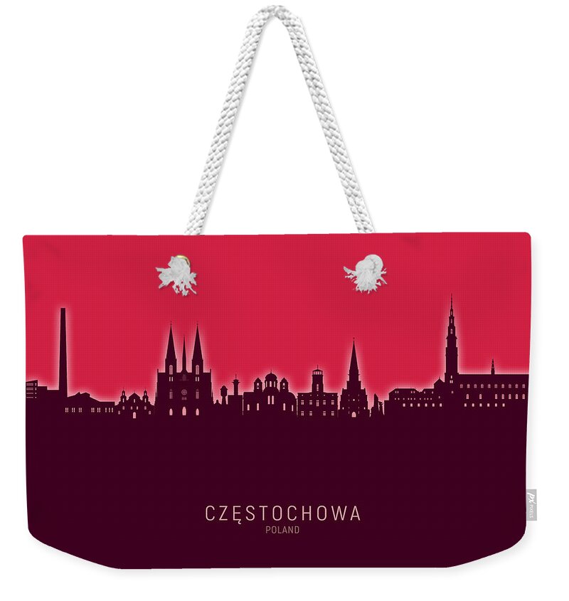 Częstochowa Weekender Tote Bag featuring the digital art Czestochowa Poland Skyline #17 by Michael Tompsett