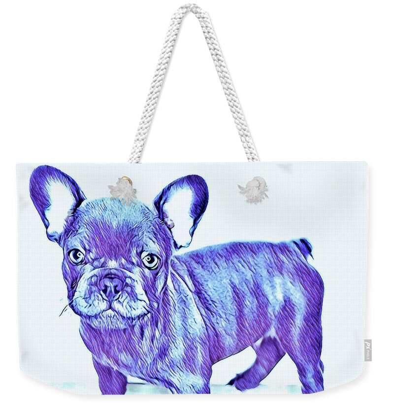 Blue French Bulldog. Frenchie. Dog. Pets. Animals. Weekender Tote Bag featuring the digital art Da Ba Dee by Denise Railey