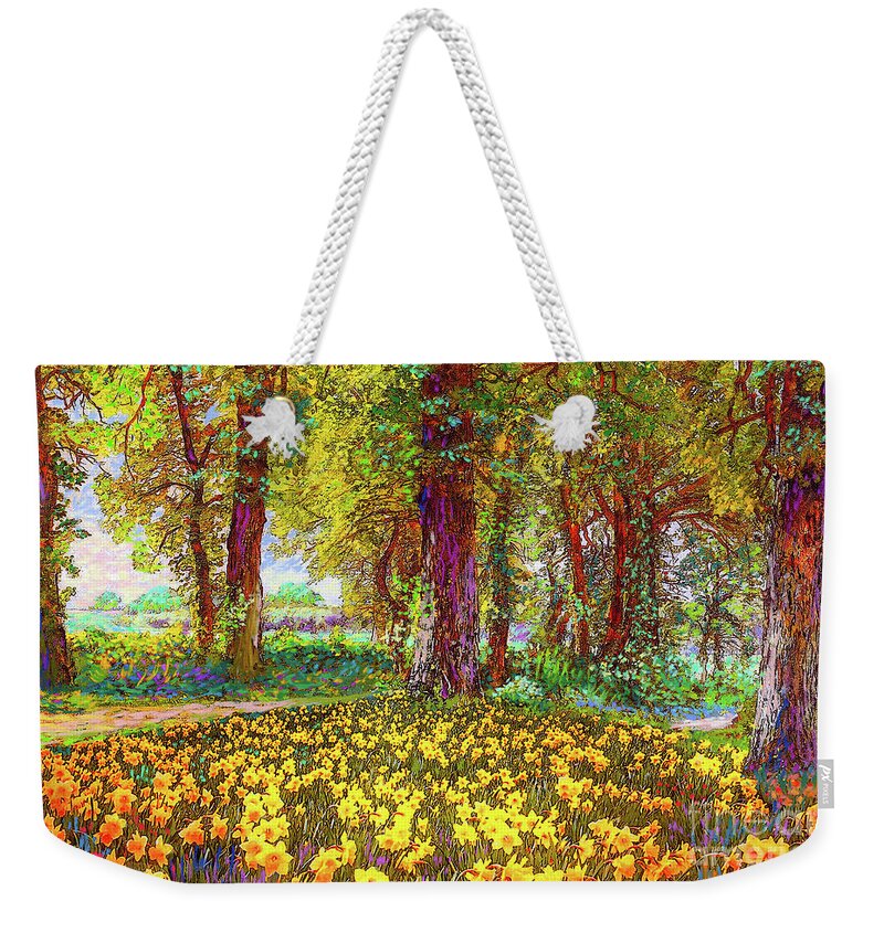 Landscape Weekender Tote Bag featuring the painting Daffodil Sunshine by Jane Small