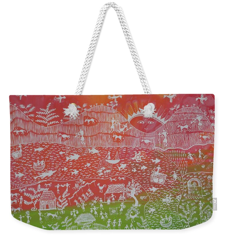 Red Weekender Tote Bag featuring the painting Life is Beautiful II by Bnte Creations