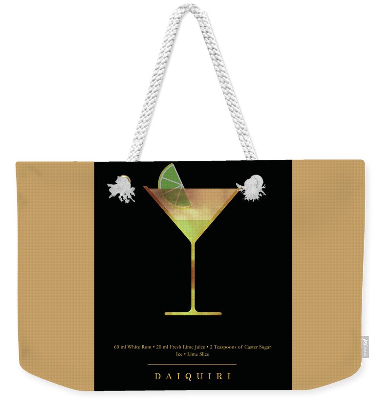 Daiquiri Weekender Tote Bag featuring the digital art Daiquiri Cocktail - Classic Cocktail Print - Black and Gold - Modern, Minimal Lounge Art by Studio Grafiikka
