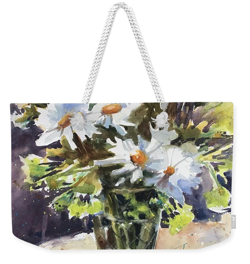 Floral Weekender Tote Bag featuring the painting Daisies by Judith Levins