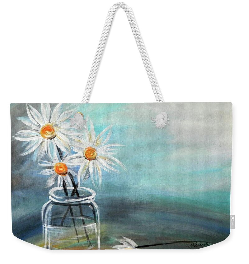 Daisy Weekender Tote Bag featuring the painting Daisy Bouquet by Karen Mesaros