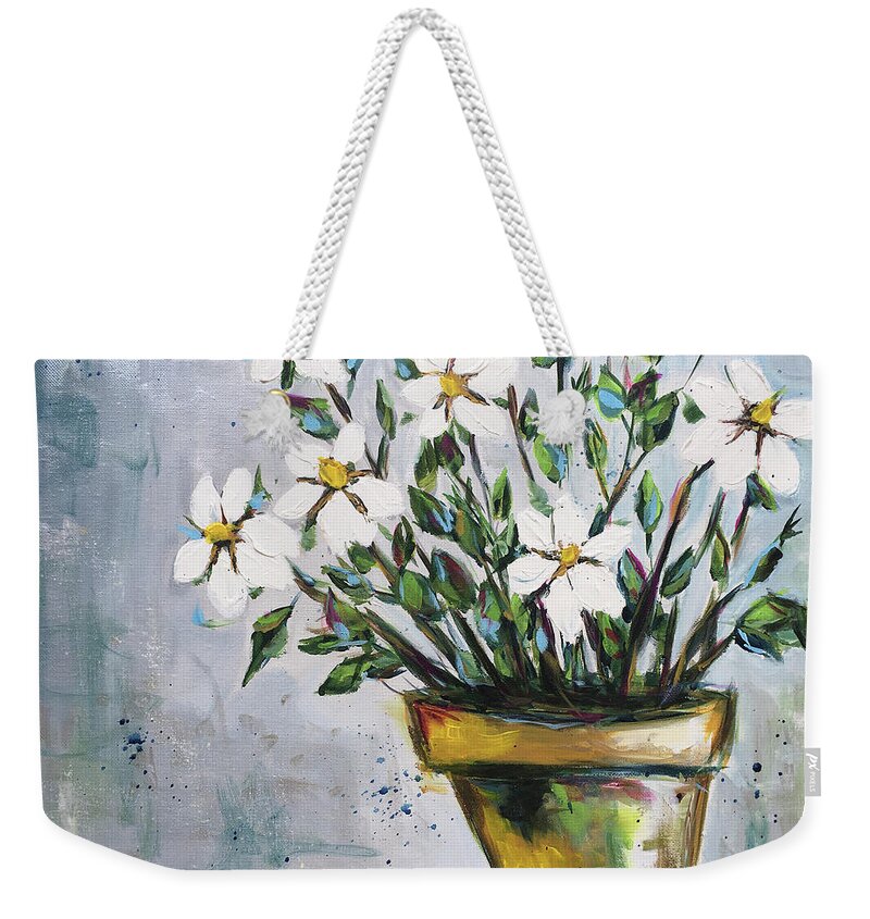 Daisy Gardenias Weekender Tote Bag featuring the painting Daisy Gardenias by Roxy Rich