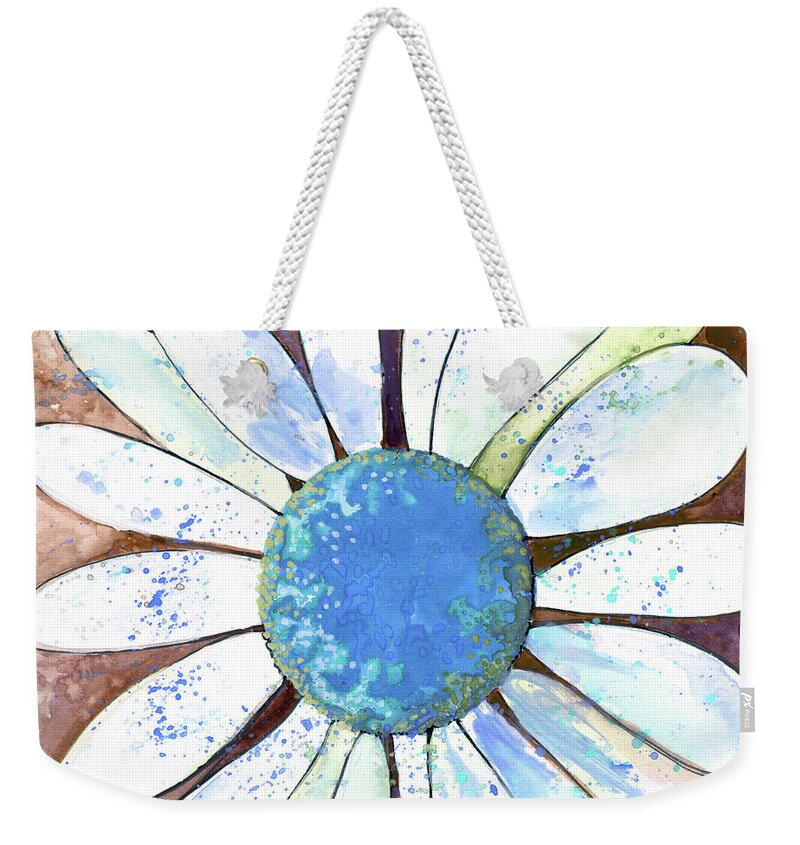 Daisy Weekender Tote Bag featuring the painting Daisy in Brown and Blue by Michele Fritz