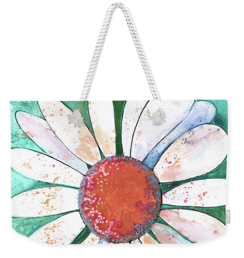 Daisy Weekender Tote Bag featuring the painting Daisy in Red and Green by Michele Fritz