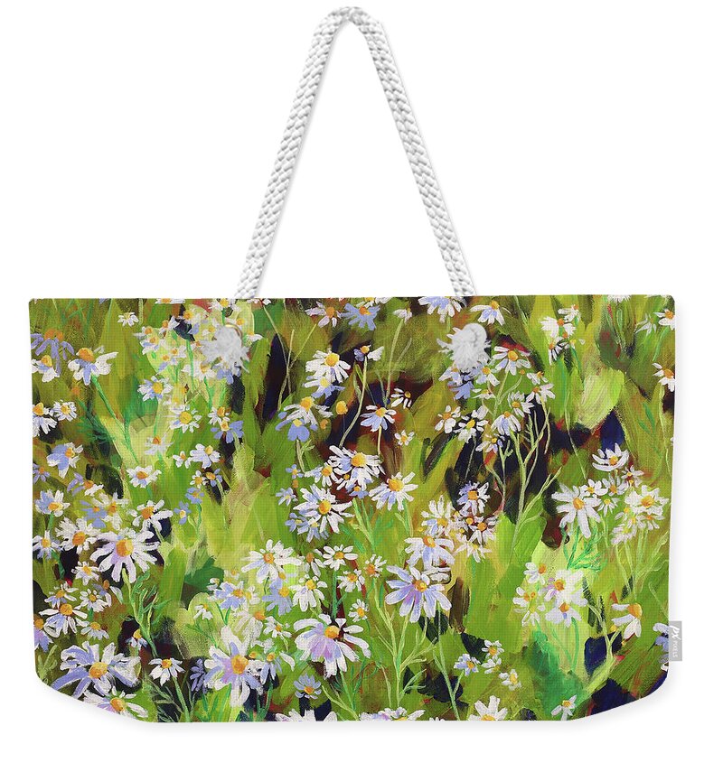 Daisies Weekender Tote Bag featuring the painting Daisy Patch by Anisa Asakawa