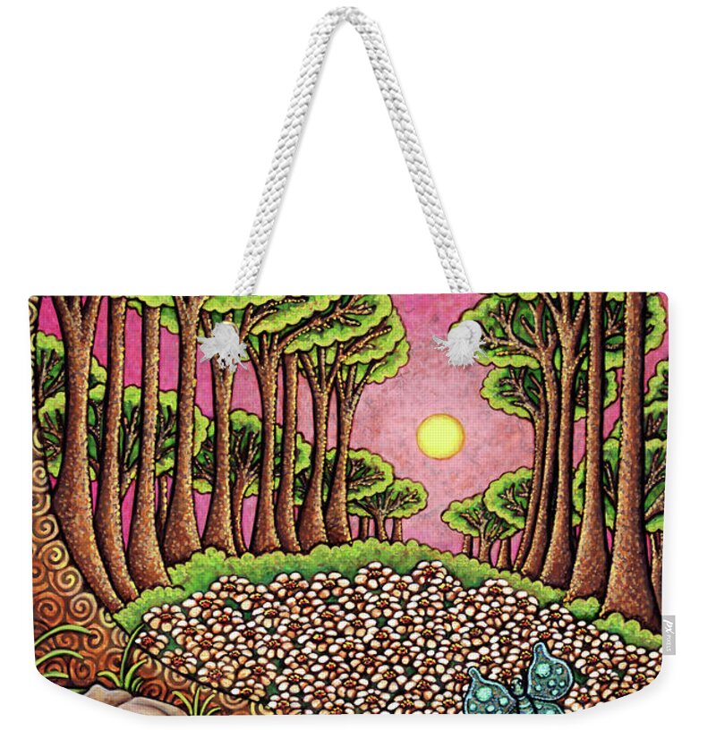 Hare Weekender Tote Bag featuring the painting Daisy Valley Sunrise by Amy E Fraser