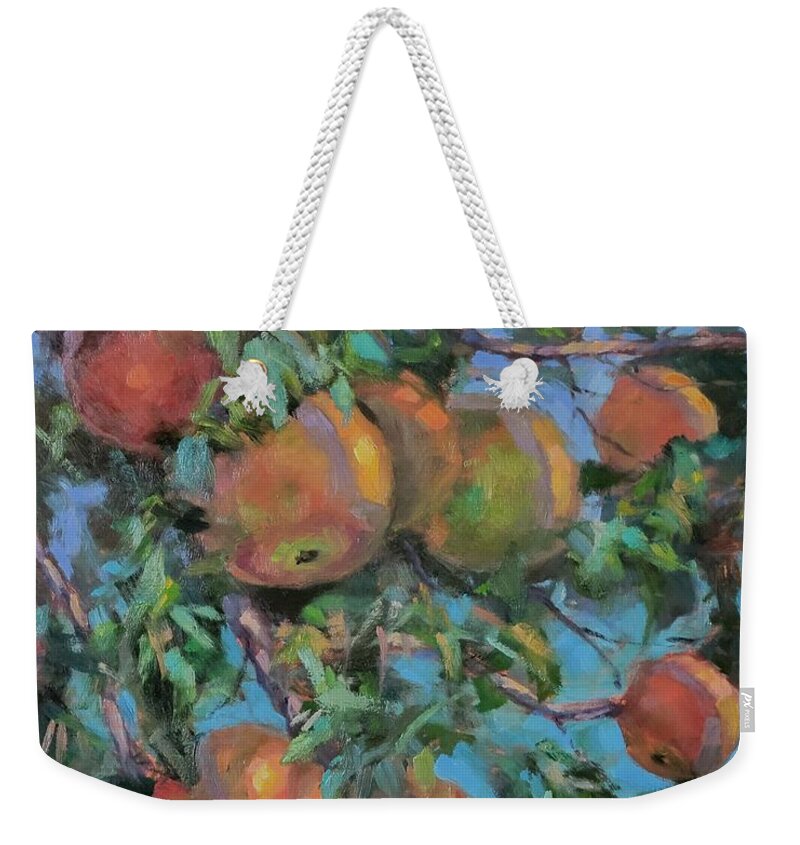 Apples Weekender Tote Bag featuring the painting Daisy's Apples by Jeff Dickson