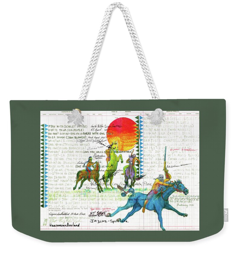 Plains Indian Art Weekender Tote Bag featuring the drawing Dakota 38 by Robert Running Fisher Upham