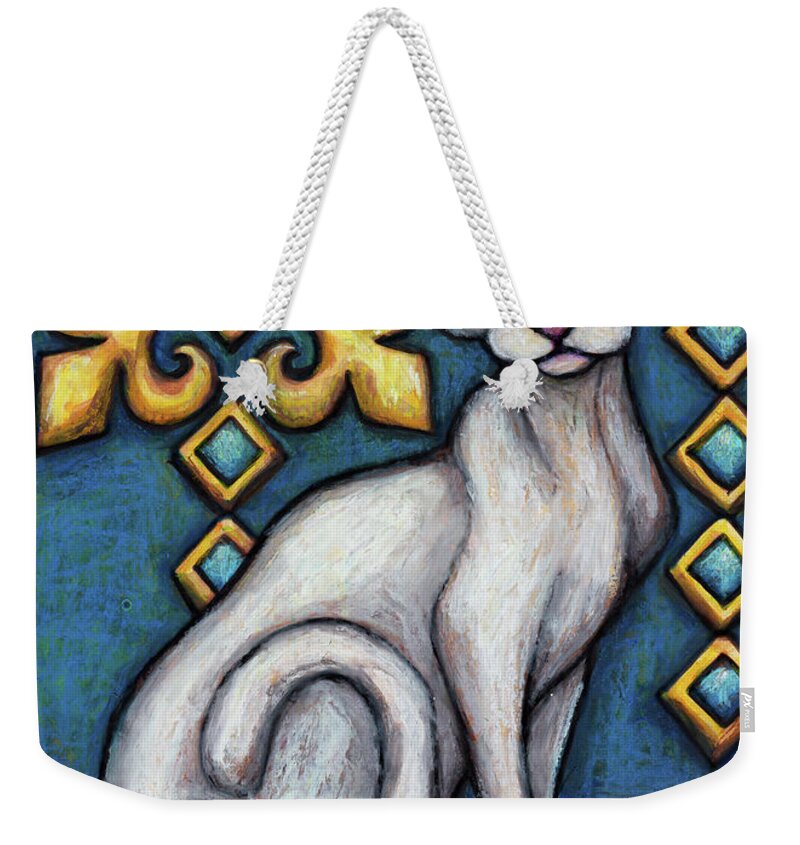 Cat Portrait Weekender Tote Bag featuring the painting Damien. The Hauz Katz. Cat Portrait Painting Series. by Amy E Fraser