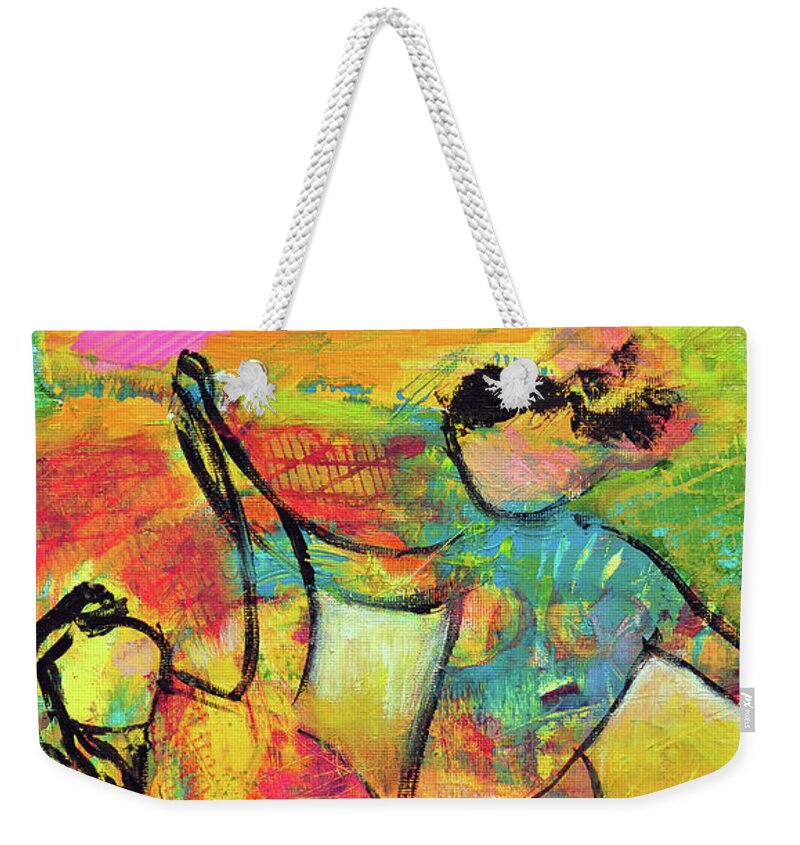 Abstract Figures Weekender Tote Bag featuring the painting Dance Like You Mean It by Haleh Mahbod