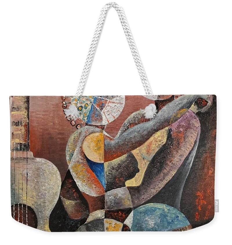 Contemporary Abstract Art Weekender Tote Bag featuring the painting Dance of the Covid by Obi-Tabot Tabe